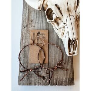 Western Navajo Style Pearl Bow Hoop Coquette Earrings Copper